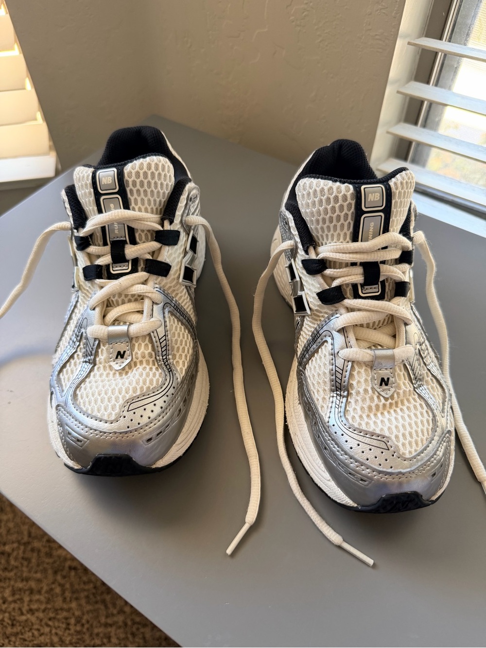 New Balance Kids White and Silver Athletic Sneakers